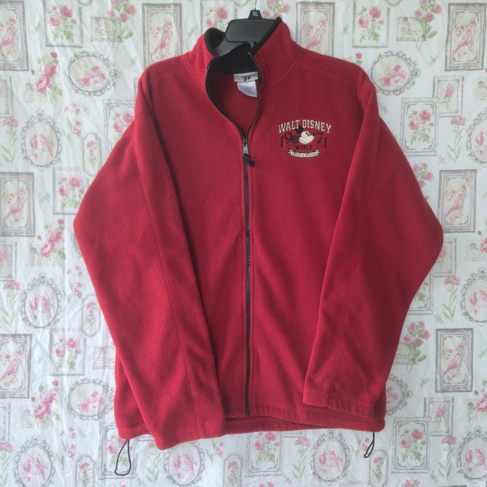 Vintage Style Disney World Mickey Mouse Red Fleece‎ Full Zip Coat Jacket Small